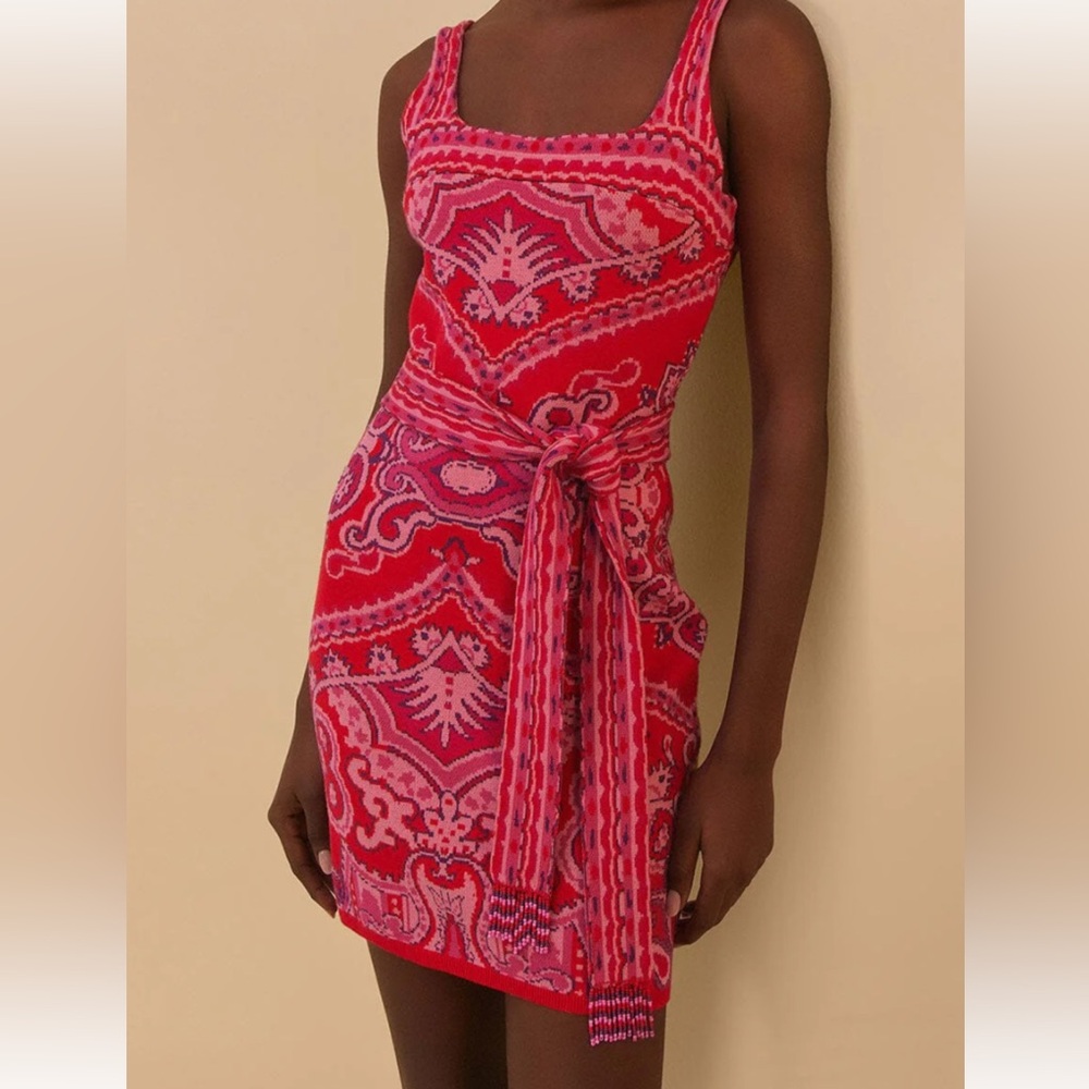 FARM Rio Pink and Red Patterned Dress. NWT  LARGE